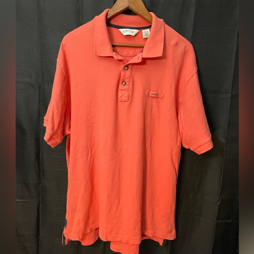 ORVIS POLO Shirt Adult XLT Tall Orange Fishing Vintage Heavy Cotton Mens